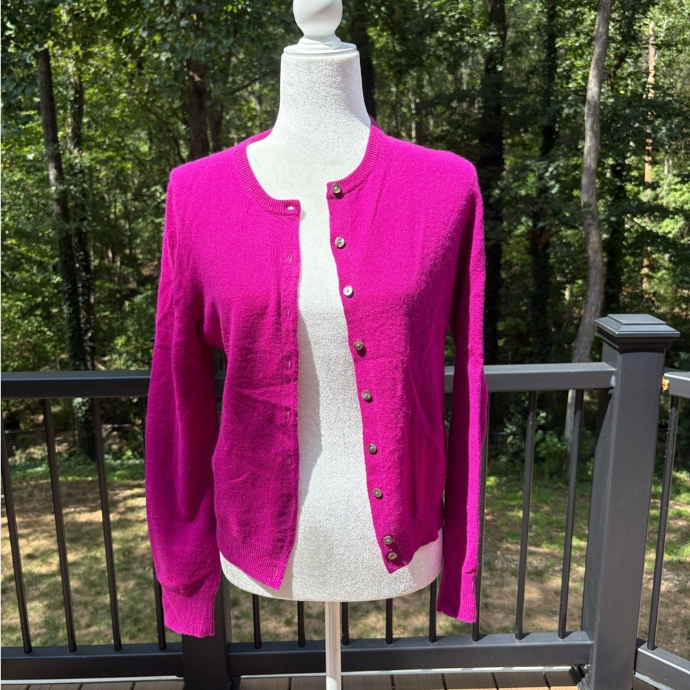 Ann Mashburn Fuscia Pink Button-Up Cashmere Cardigan